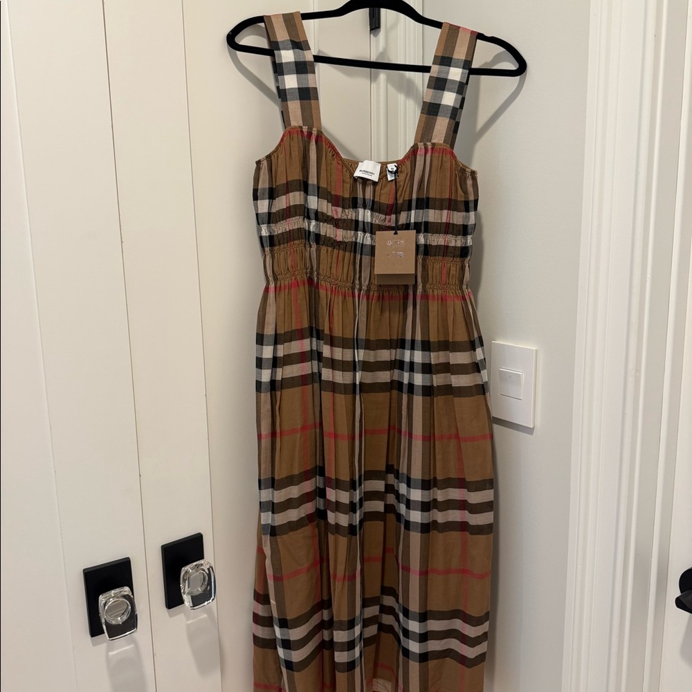 Burberry Women’s Delilah Check Cotton Dress Taupe Brown - New with tags